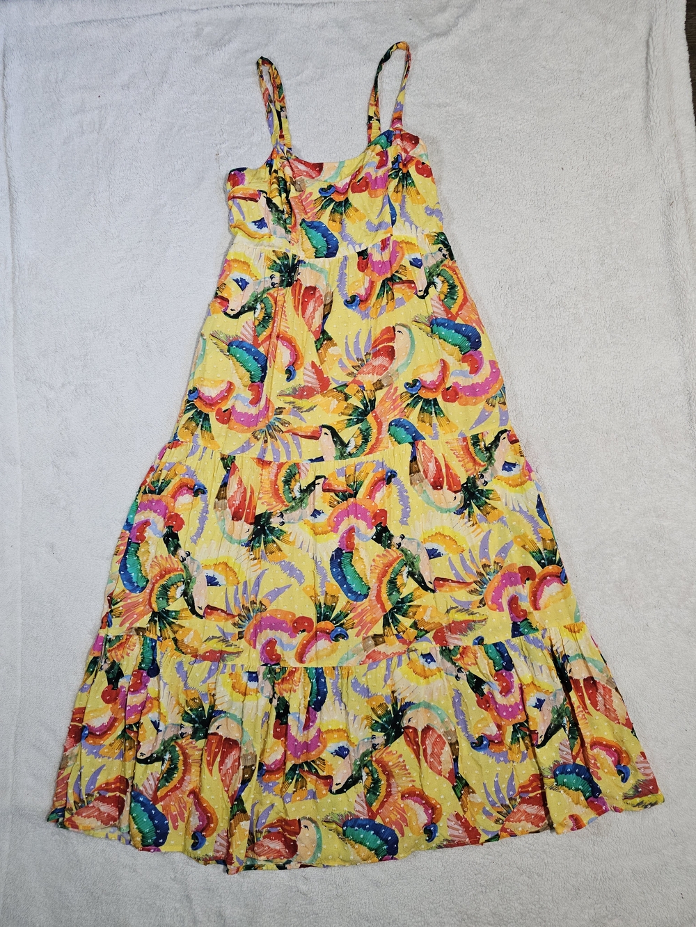 Anthropologie Farm Rio Yellow Textured Tropical Floral Maxi Dress Women's M - Picture 4 of 16